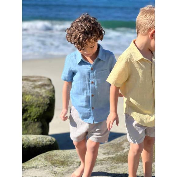 NEW ME & HENRY boy's newport button down shirt in gold grid - Picture 2 of 2